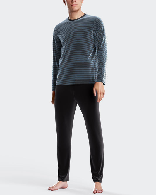 Pijama largo de hombre en terciopelo térmico a rayas de IMPETUS IM1551N7800