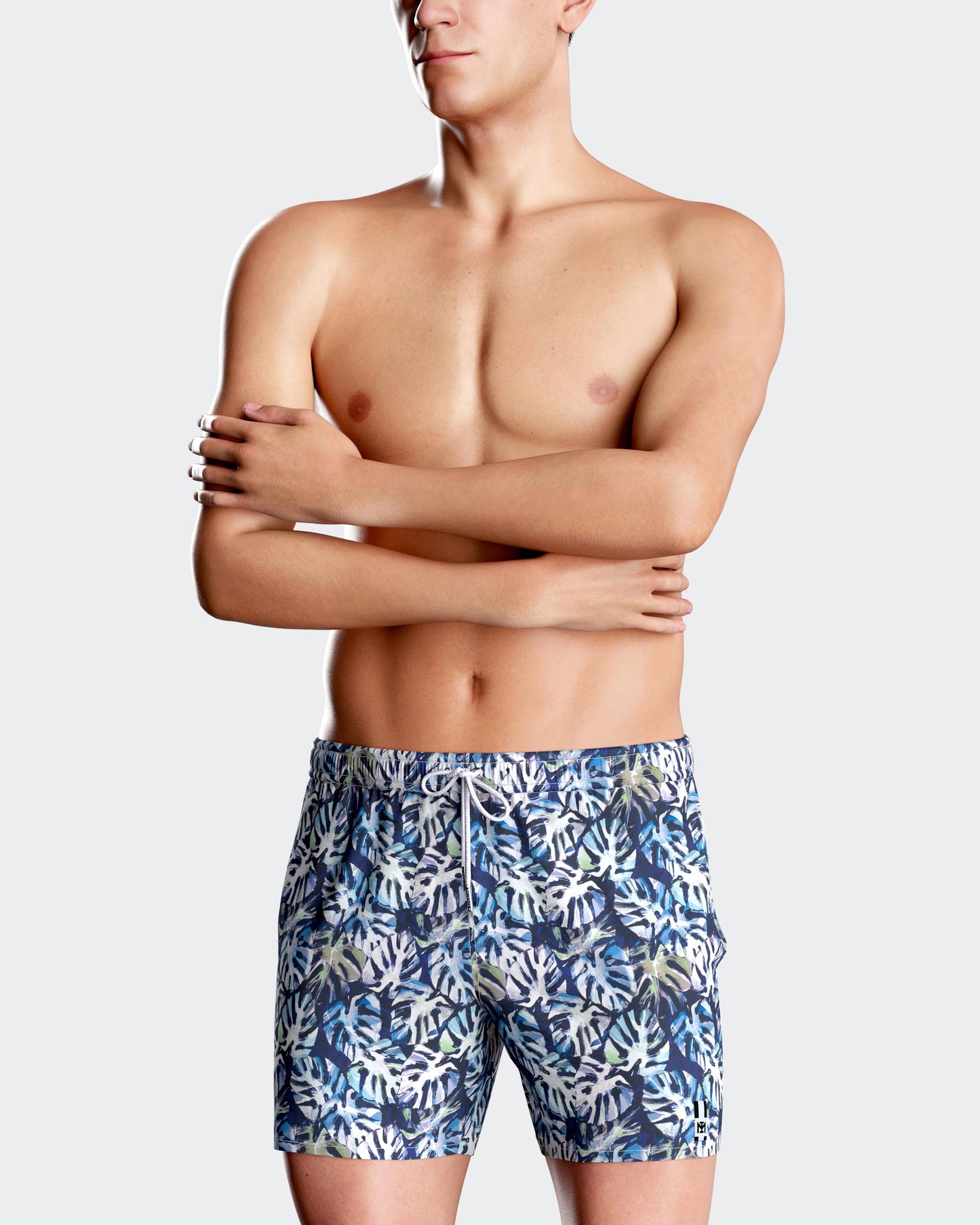 Bañador short con estampado de hojas sobre fondo marino de Impetus IM1943N2600
