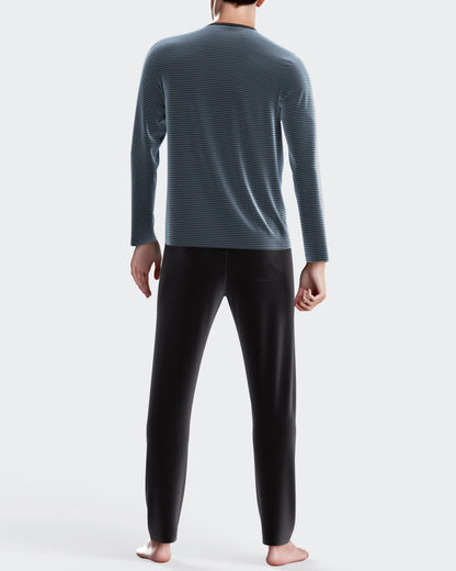 Pijama largo de hombre en terciopelo térmico a rayas de IMPETUS IM1551N7800