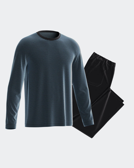 Pijama largo de hombre en terciopelo térmico a rayas de IMPETUS IM1551N7800