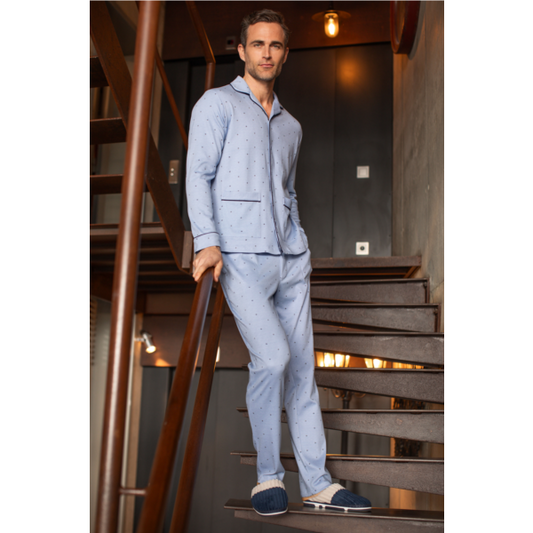 Pijama de hombre abierto de algodón sin puños de Barandi TEO-12